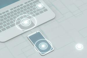 Laptop and phone with white background, technological concept, 3d rendering. photo