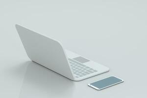 Laptop and phone with white background, technological concept, 3d rendering. photo