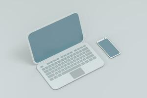 Laptop and phone with white background, technological concept, 3d rendering. photo