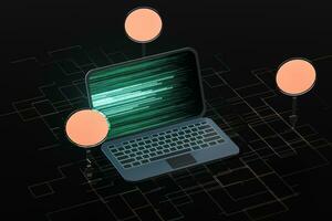 Laptop with black background, technological concept, 3d rendering. photo