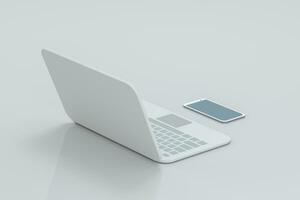 Laptop and phone with white background, technological concept, 3d rendering. photo