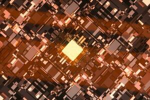 Circuit board with glowing cube and lines, 3d rendering. photo