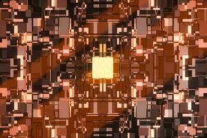 Circuit board with glowing cube and lines, 3d rendering. photo
