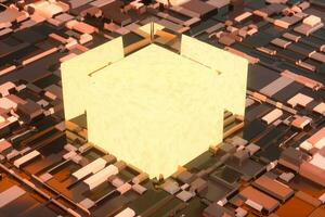 Circuit board with glowing cube and lines, 3d rendering. photo