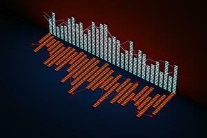 Business chart with line graph, bar chart and numbers on dark background, 3d rendering photo