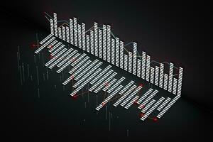 Business chart with line graph, bar chart and numbers on dark background, 3d rendering photo