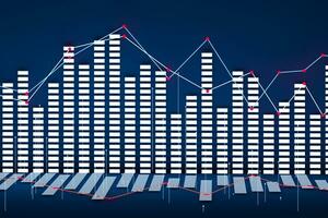 Business chart with line graph, bar chart and numbers on dark background, 3d rendering photo