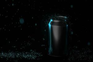 The rain drops fell on cans, cans with dark background, 3d rendering. photo