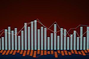 Business chart with line graph, bar chart and numbers on dark background, 3d rendering photo