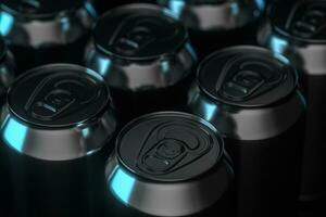 latas con oscuro fondo, reciclable latas, 3d representación. foto