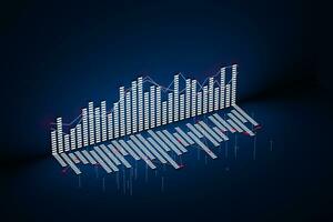 Business chart with line graph, bar chart and numbers on dark background, 3d rendering photo