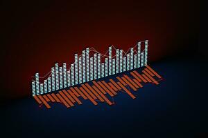 Business chart with line graph, bar chart and numbers on dark background, 3d rendering photo