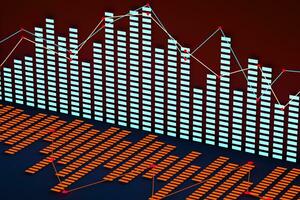 Business chart with line graph, bar chart and numbers on dark background, 3d rendering photo