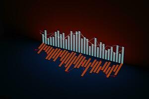 Business chart with line graph, bar chart and numbers on dark background, 3d rendering photo