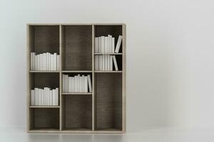 Bookshelf with books inside in the empty new house, 3d rendering. photo