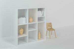 Cabinet with books and vases inside in the empty new house, 3d rendering. photo