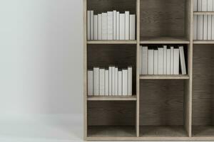 Bookshelf with books inside in the empty new house, 3d rendering. photo