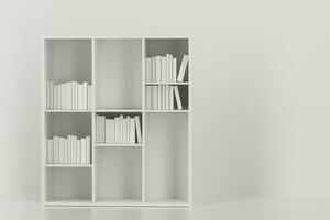 Bookshelf with books inside in the empty new house, 3d rendering. photo