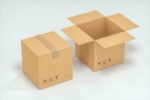 The cartons are stacked against a white background, 3d rendering. photo