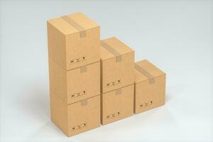 The cartons are stacked against a white background, 3d rendering. photo