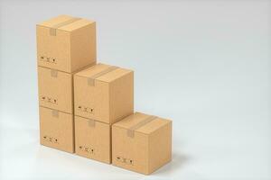 The cartons are stacked against a white background, 3d rendering. photo