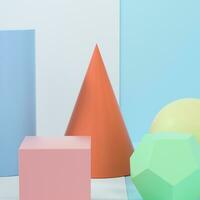 Still life presentation of geometric objects, 3d rendering. photo