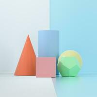 Still life presentation of geometric objects, 3d rendering. photo