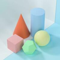 Still life presentation of geometric objects, 3d rendering. photo