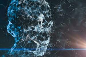 Human head made up of technological lines with the concept of Artificial Intelligence, 3D rendering. photo