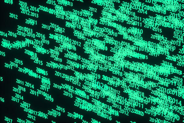 Glowing time numbers with dark background, 3d rendering.