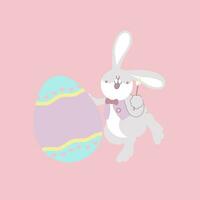 contento Pascua de Resurrección festival con animal mascota conejito conejo, Cepillo de pintura y huevo, pastel color, plano vector ilustración dibujos animados personaje