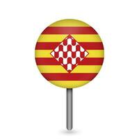 Map pointer with Girona flag, provinces of Spain. Vector illustration.