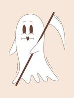 Grim reaper ghost character in groovy style. Halloween ghost character. vector