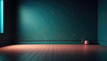 Blue Cyan interior studio.Rendering 3D photo