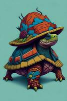un detallado ilustración de un tortuga para un camiseta diseño, fondo de pantalla, y Moda foto
