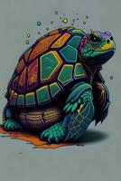 un detallado ilustración de un tortuga para un camiseta diseño, fondo de pantalla, y Moda foto