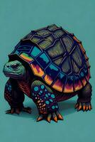 un detallado ilustración de un tortuga para un camiseta diseño, fondo de pantalla, y Moda foto