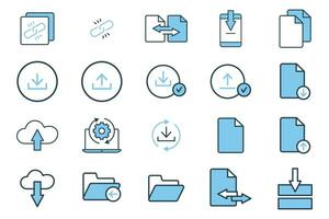 Download set icon. Contains icons download, upload, transfer, link, etc. suitable for web site design, app, user interfaces, printable, etc. flat line icon style. Simple vector design editable