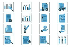 Survey set icon. Contains icons Checklist, graph, survey form, response, etc. suitable for web site design, app, user interfaces, printable etc. Solid icon style. Simple vector design editable