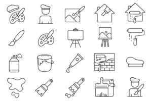 Painting set icon. Contains icons paint brush, canvas, painter, paint tubes, etc. Line icon style. Simple vector design editable