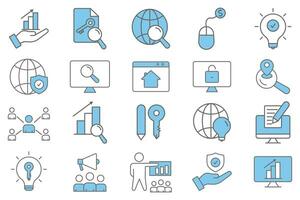 Seo icon set. Search Engine Optimization icon. suitable for web site design, app, user interfaces, business, printable etc. Flat line icon style. Simple vector design editable.