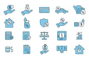 Credit and loan set icon. Contains icons credit, loan, leasing, mortgage, etc. suitable for web site design, app, user interfaces, printable etc. Flat line icon style. Simple vector design editable.