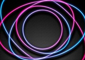 Neon round lines abstract tech geometric background vector