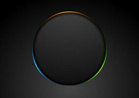 Black abstract circle shape with glowing light tech background vector