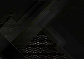 Black tech geometric background with golden dots vector