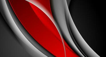Abstract red black glossy waves hi-tech background vector