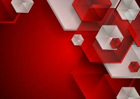 Red grey abstract tech background with glossy polygons vector