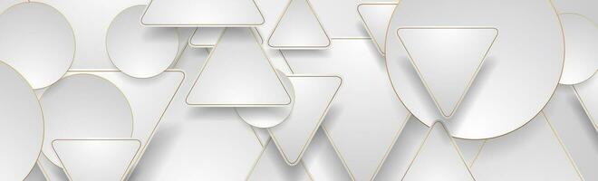 Tech abstract golden grey background with triangles and circles vector