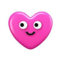 Funny pink cartoon heart in 3D style isolated on white background. Vector illustration.