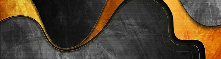 Black and golden abstract grunge wavy corporate background vector